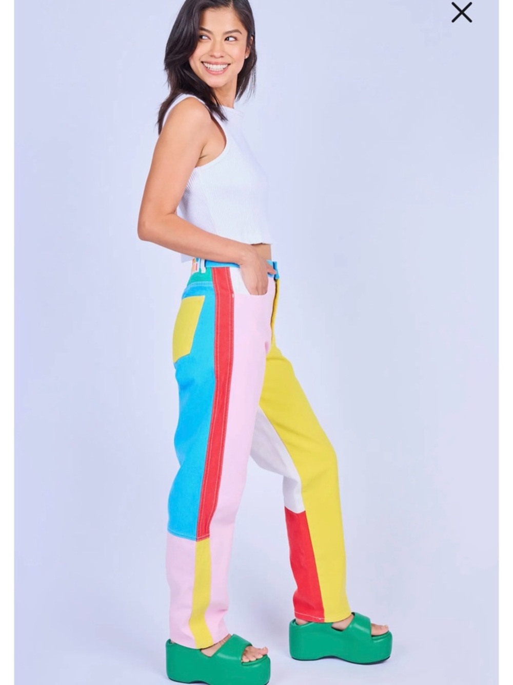 Colorblock Straight Leg Pants with Pink, Yellow & Blue Panels